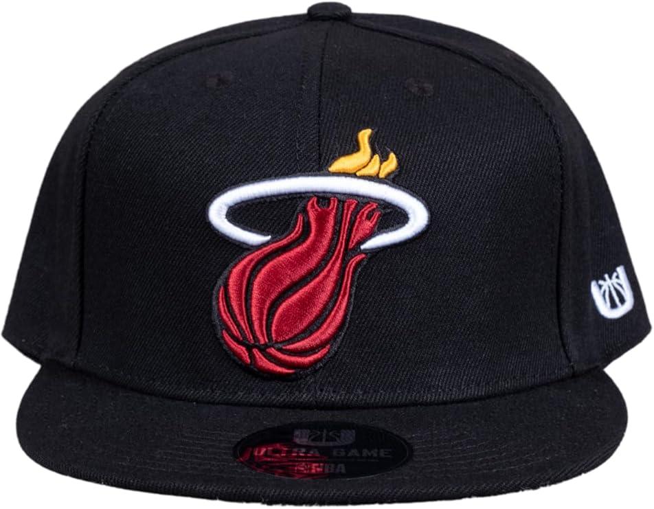 Ultra Game NBA Official Men’s Twill Snap Back Ultimate Baseball Cap Hat - Unisex, Miami Heat, Black, 1SIZE|Miami Heat