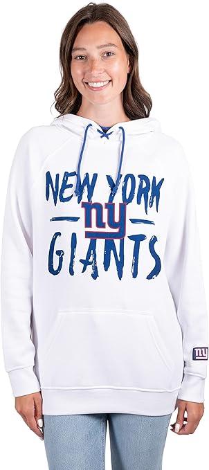 Ultra Game NFL Official Women's Super Soft Tie Neck Pullover Hoodie Sweatshirt, New York Giants, White|New York Giants