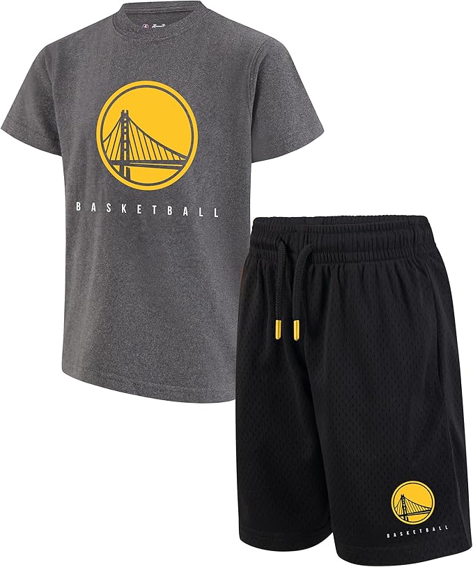 Ultra Game Youth's NBA Official Super Soft T-Shirt & Shorts 2-Piece Set, Golden State Warriors, Heather Charcoal|Golden State Warriors