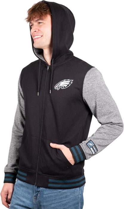 Ultra Game NFL Official Adults Ultimate Full Zip Varsity Hoodie Sweatshirt Jacket - Unisex, Philadelphia Eagles, Team Color|Philadelphia Eagles