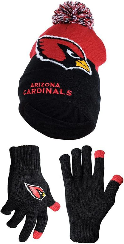 Ultra Game NFL Official Adults Unisex Super Soft Winter Beanie Knit Hat With Extra Warm Touch Screen Gloves, Arizona Cardinals, Team Color, 1 SIZE|Arizona Cardinals