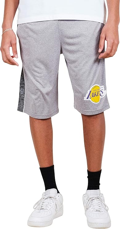 Ultra Game NBA Men's Official Active Soft Workout Basketball Training Shorts,Los Angeles Lakers,  Heather Gray|Los Angeles Lakers