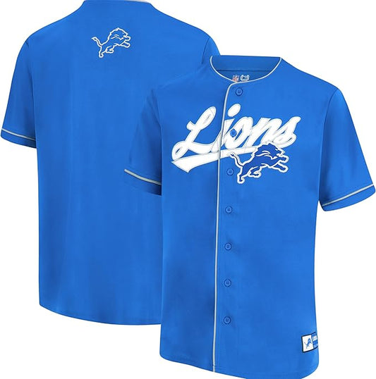 Ultra Game NFL Official Adults Game Day Button Down Baseball Mesh Jersey Shirt - Unisex, Detroit Lions, Team Color|Detroit Lions