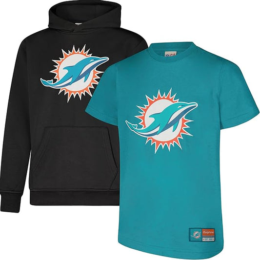 Ultra Game NFL Official Youth Super Soft T-Shirt & Hoodie Sweatshirt Set, Miami Dolphins|Miami Dolphins