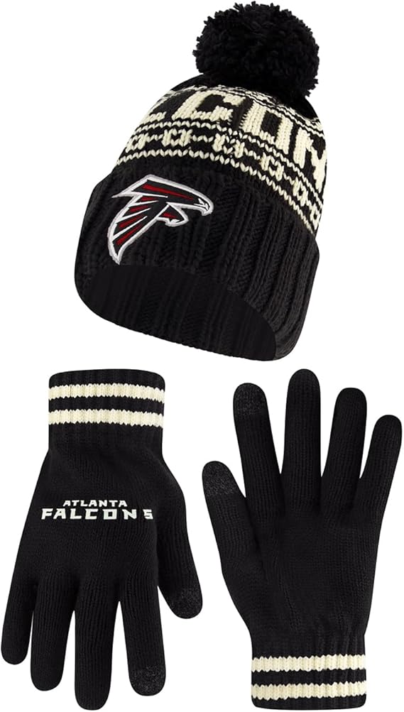 Ultra Game NFL Official Adults Super Soft Cable Knit Winter Beanie Knit Hat with Extra Warm Touch Screen Gloves, Atlanta Falcons, One Size|Atlanta Falcons