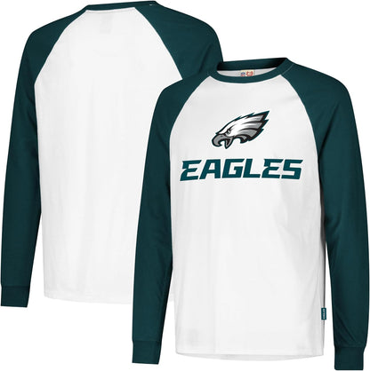 Ultra Game NFL Official Adults Super Soft Raglan Baseball Long Sleeve T-Shirt, Philadelphia Eagles, White|Philadelphia Eagles