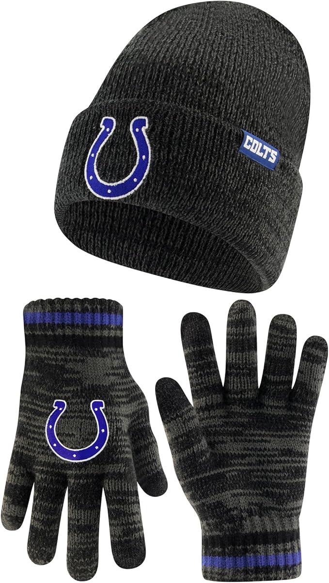 Ultra Game Youth NFL Official Super Soft Marl Knit Winter Beanie Knit Hat with Extra Warm Touch Screen Gloves|Indianapolis Colts