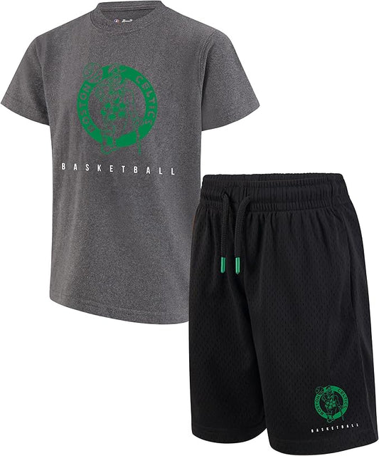 Ultra Game Youth's NBA Official Super Soft T-Shirt & Shorts 2-Piece Set, Boston Celtics, Heather Charcoal|Boston Celtics