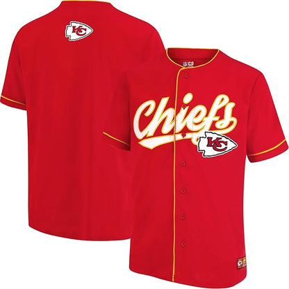 NFL Official Adults Game Day Button Down Baseball Mesh Jersey Shirt|Kansas City Chiefs