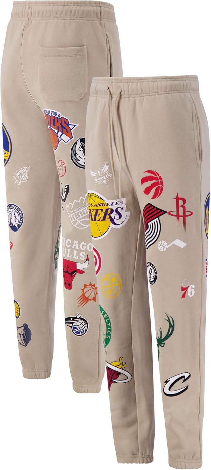 Ultra Game Men's NBA Official Super Soft Multi-Team Jogger Sweatpants, Multi-Team, Sand|Multi-Team