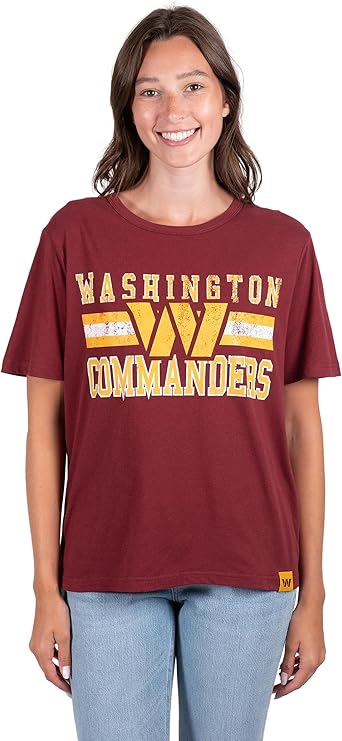 Ultra Game NFL Official Women's Distressed Graphics Super Soft Crew Neck T-Shirt, Washington Commanders, Team Color|Washington Commanders