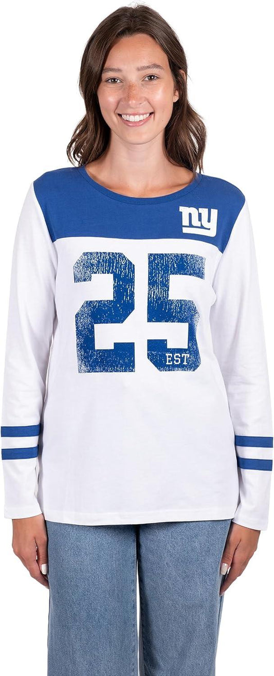 Ultra Game NFL Official Women's Super Soft Raglan Vintage Baseball T-Shirt, New York Giants, White|New York Giants