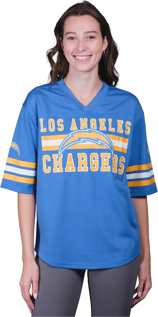 Ultra Game NFL Official Women's Soft Mesh Vintage Gameday Shirt, Los Angeles Chargers, Team Color|Los Angeles Chargers