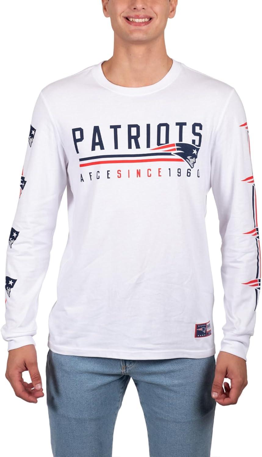 Ultra Game NFL Official Adults Super Soft Supreme Long Sleeve T-Shirt - Unisex, New England Patriots, White|New England Patriots