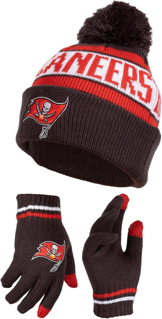 Ultra Game NFL Official Youth Super Soft Winter Beanie Knit Hat With Extra Warm Touch Screen Gloves, Tampa Bay Buccaneers, Team Color 1, 1SIZE|Tampa Bay Buccaneers