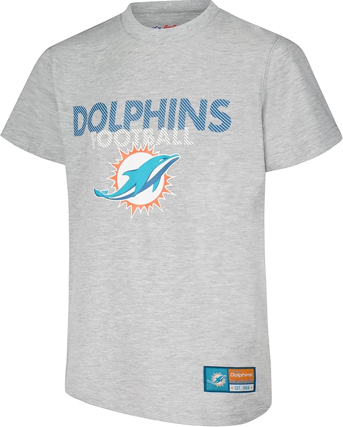 Ultra Game NFL Official Youth Super Soft Game Day T-Shirt, Miami Dolphins, Heather Gray|Miami Dolphins