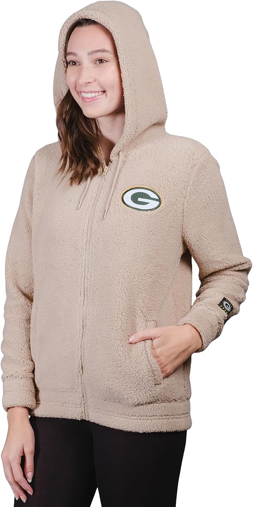 NFL Official Women's Super Soft Sherpa Full Zip Hoodie Sweatshirt Jacket|Green Bay Packers