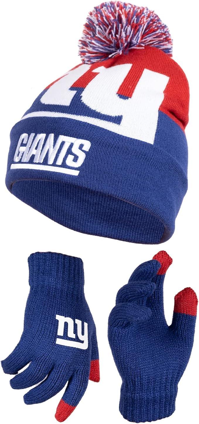 Ultra Game NFL Official Youth Super Soft Winter Beanie Knit Hat With Extra Warm Touch Screen Gloves, New York Giants, Team Color 2, 1SIZE|New York Giants