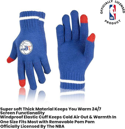 Ultra Game NBA Official Men’s Super Soft Winter Beanie Knit Hat With Extra Warm Touch Screen Gloves - Unisex, Philadelphia 76ers, Team Color, 1SIZE|Philadelphia 76ers