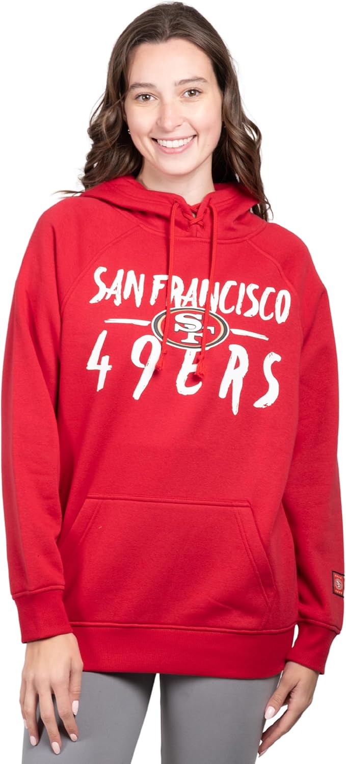 NFL Women's Official Super Soft Tie Neck Pullover Hoodie Sweatshirt|San Francisco 49ers