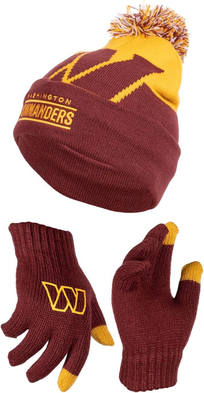 Ultra Game NFL Official Youth Super Soft Winter Beanie Knit Hat With Extra Warm Touch Screen Gloves, Washington Commanders, Team Color 2, 1SIZE|Washington Commanders