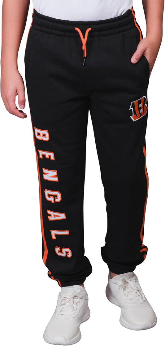 Ultra Game NFL Official Youth Super Soft Game Day Striped Jogger Sweatpants, Cincinnati Bengals, Team Color|Cincinnati Bengal