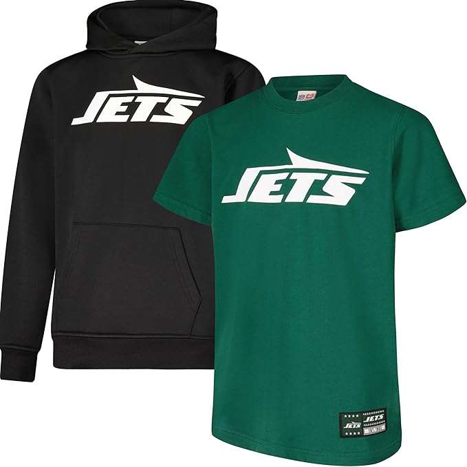 NFL Official Youth Super Soft T-Shirt & Hoodie Sweatshirt Set|New York Jets