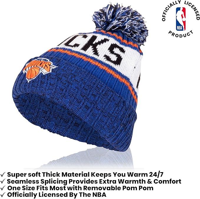 Ultra Game NBA Official Boys Girls Super Soft Winter Beanie Knit Hat With Extra Warm Touch Screen Gloves, New York Knicks, Team Color, 1SIZE|New York Knicks