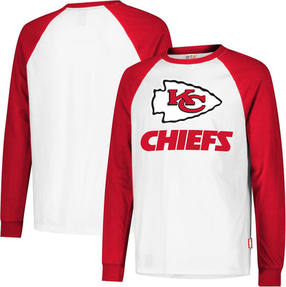 Ultra Game NFL Official Adults Super Soft Raglan Baseball Long Sleeve T-Shirt, Kansas City Chiefs, White|Kansas City Chiefs