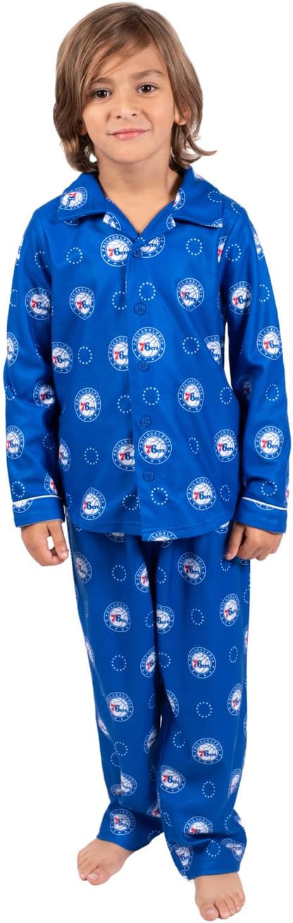 Ultra Game NBA Official Youth 2-Piece Super Soft Button Down Pajamas Set, Philadelphia 76ers, Boys Sizes|Philadelphia 76ers