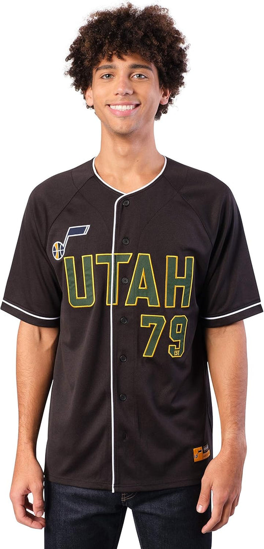 Ultra Game NBA Official Men‚Äôs Super Soft Button Down Baseball Shirt, Utah Jazz, Black|Utah Jazz