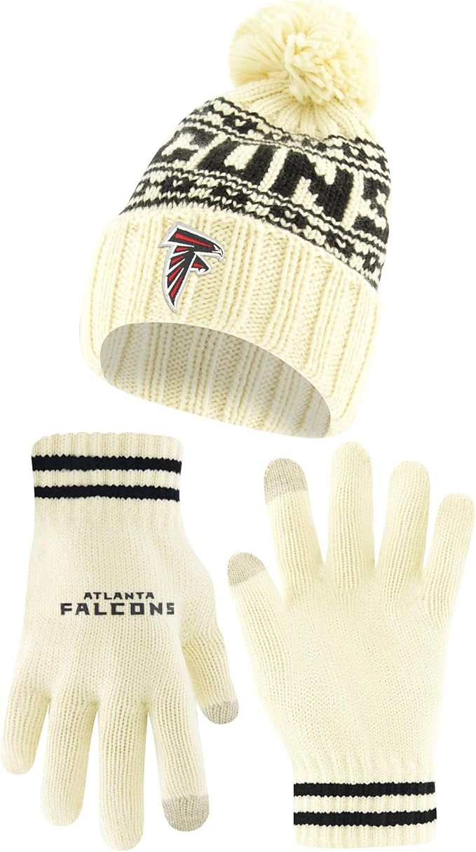 Ultra Game NFL Official Adults Super Soft Cable Knit Winter Beanie Knit Hat with Extra Warm Touch Screen Gloves, Atlanta Falcons, One Size|Atlanta Falcons