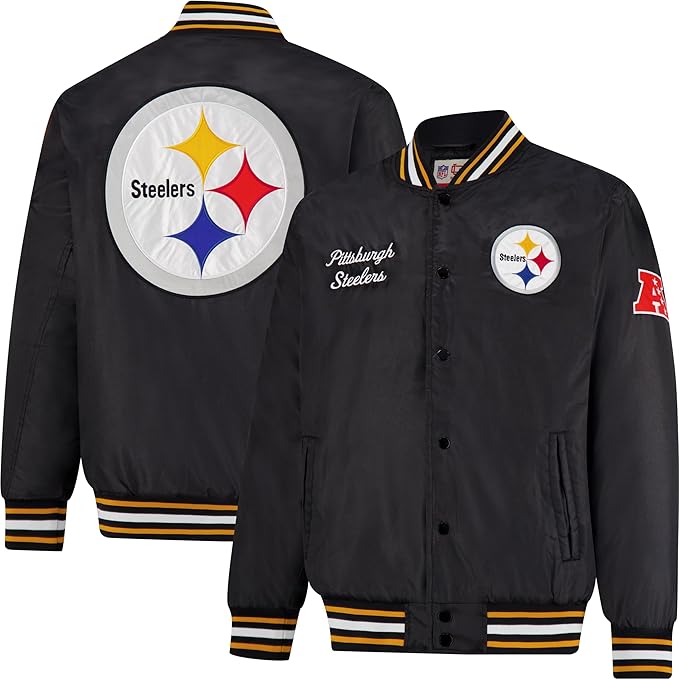 Ultra Game NFL Official Adults Supreme Satin Heritage Jacket, Pittsburgh Steelers, Supreme Satin|Pittsburgh Steelers