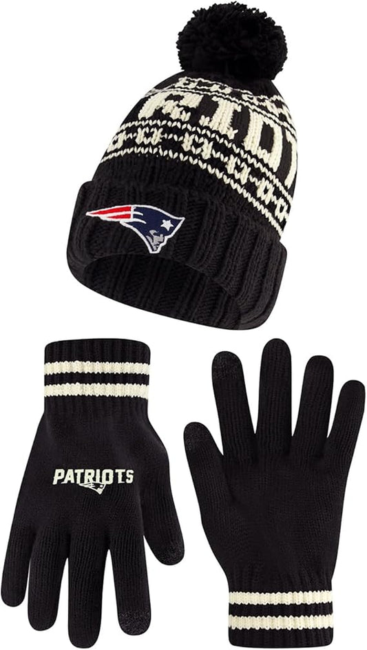 Ultra Game NFL Official Adults Super Soft Cable Knit Winter Beanie Knit Hat with Extra Warm Touch Screen Gloves, New England Patriots, One Size|New England Patriots