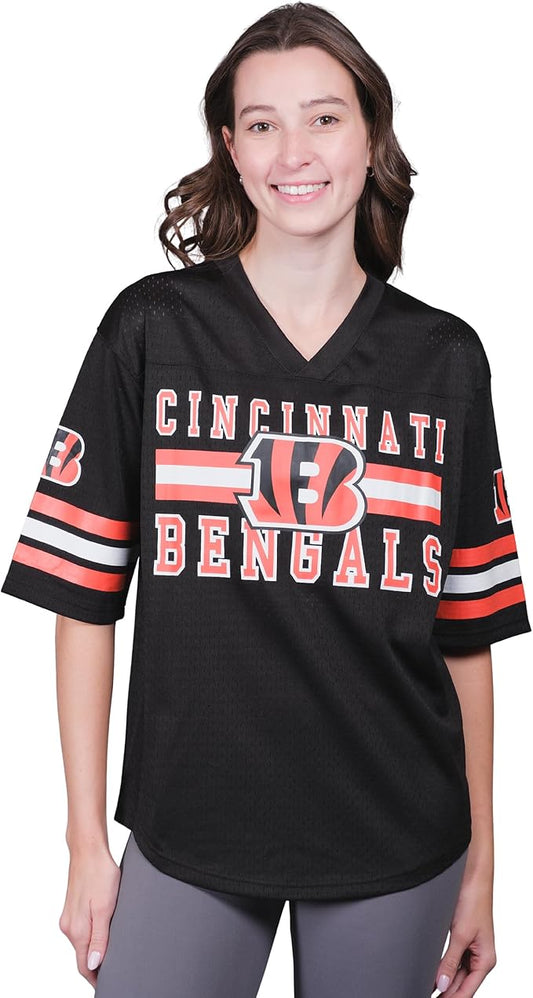 Ultra Game NFL Official Women's Soft Mesh Vintage Gameday Shirt, Cincinnati Bengals, Team Color|Cincinnati Bengals