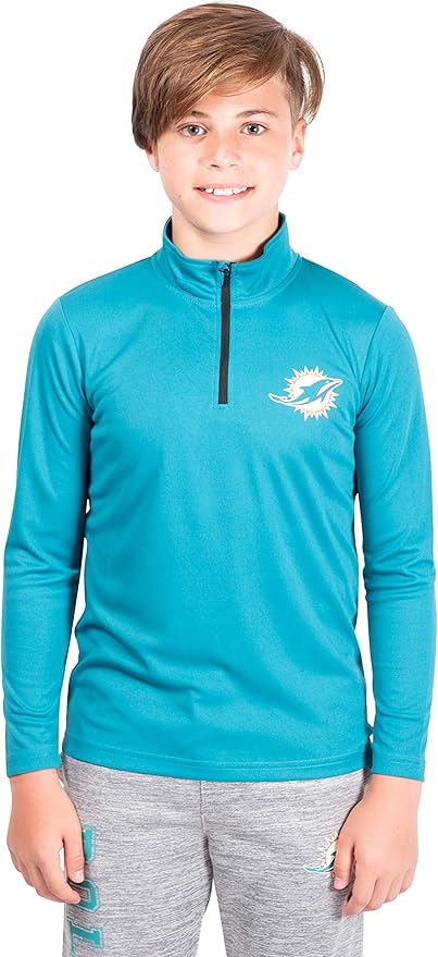 NFL Official Youth Super Soft Quarter Zip Long Sleeve T-Shirt|Miami Dolphins