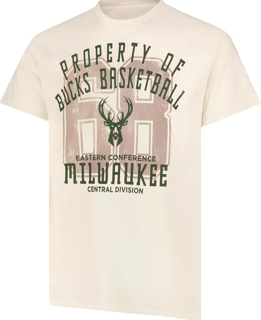 Ultra Game NBA Official Men's Standard Super Soft Nostalgic T-Shirt, Milwaukee Bucks,Cream|Milwaukee Bucks