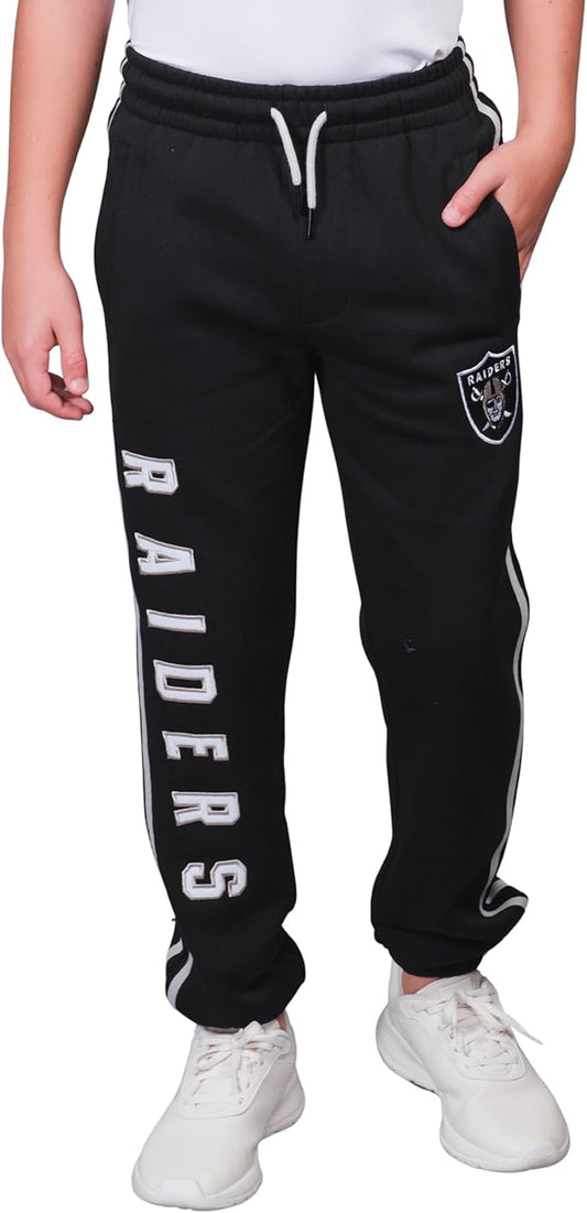 Ultra Game NFL Official Youth Super Soft Game Day Striped Jogger Sweatpants, Las Vegas Raiders, Team Color|Las Vegas Raiders