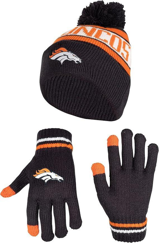 Ultra Game NFL Official Youth Super Soft Winter Beanie Knit Hat With Extra Warm Touch Screen Gloves, Denver Broncos, Team Color 1, 1 SIZE|Denver Broncos