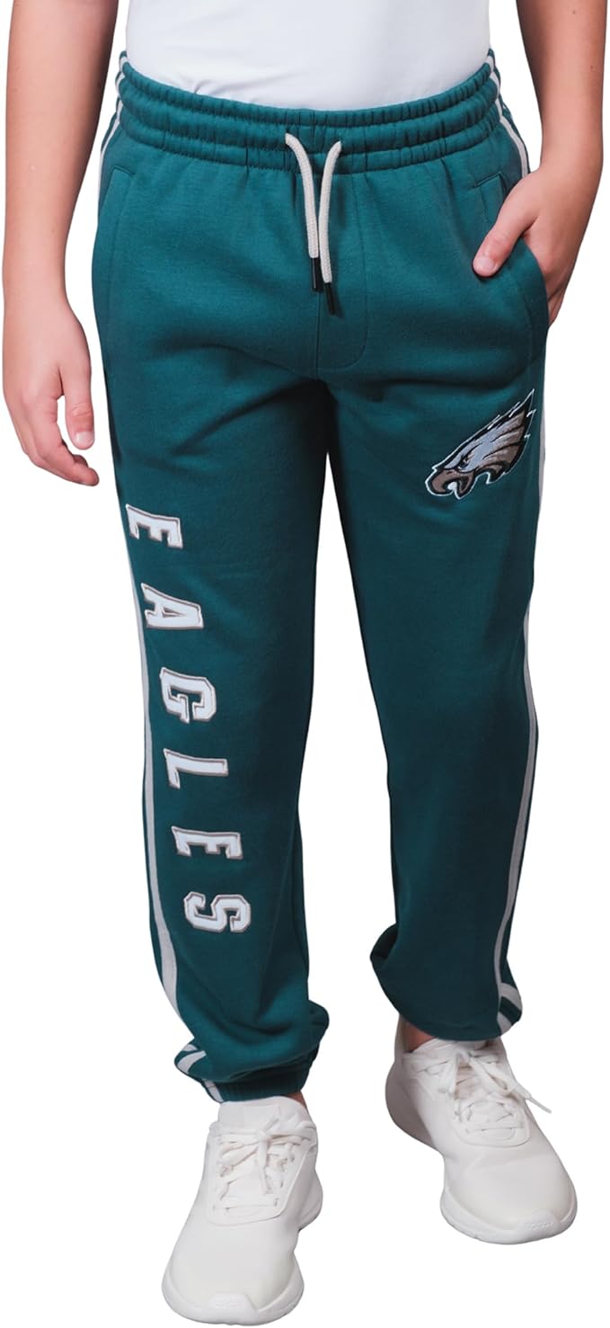 Ultra Game NFL Official Youth Super Soft Game Day Striped Jogger Sweatpants, Philadelphia Eagles, Team Color|Philadelphia Eagles