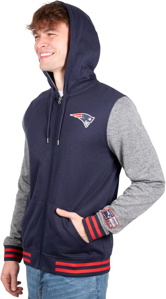 Ultra Game NFL Official Adults Ultimate Full Zip Varsity Hoodie Sweatshirt Jacket - Unisex, New England Patriots, Team Color|New England Patriots