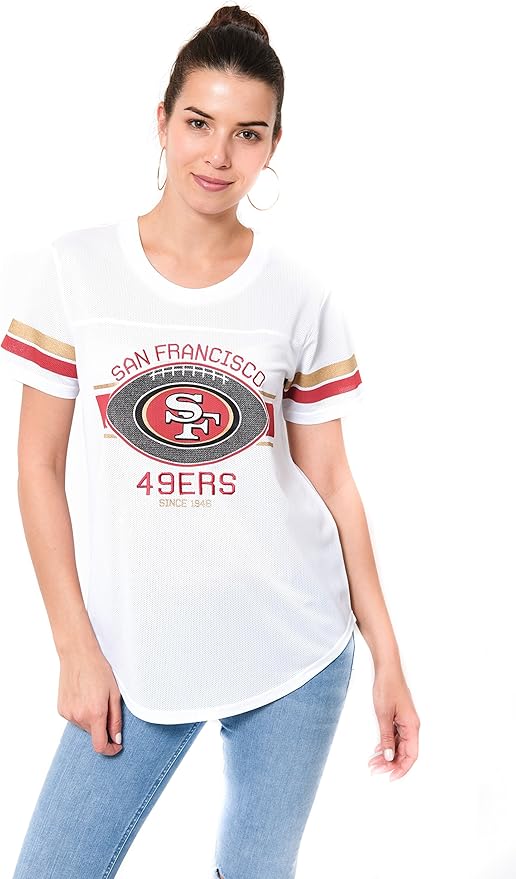 NFL Womens Soft Mesh Jersey Varsity Tee Shirt|San Francisco 49ers