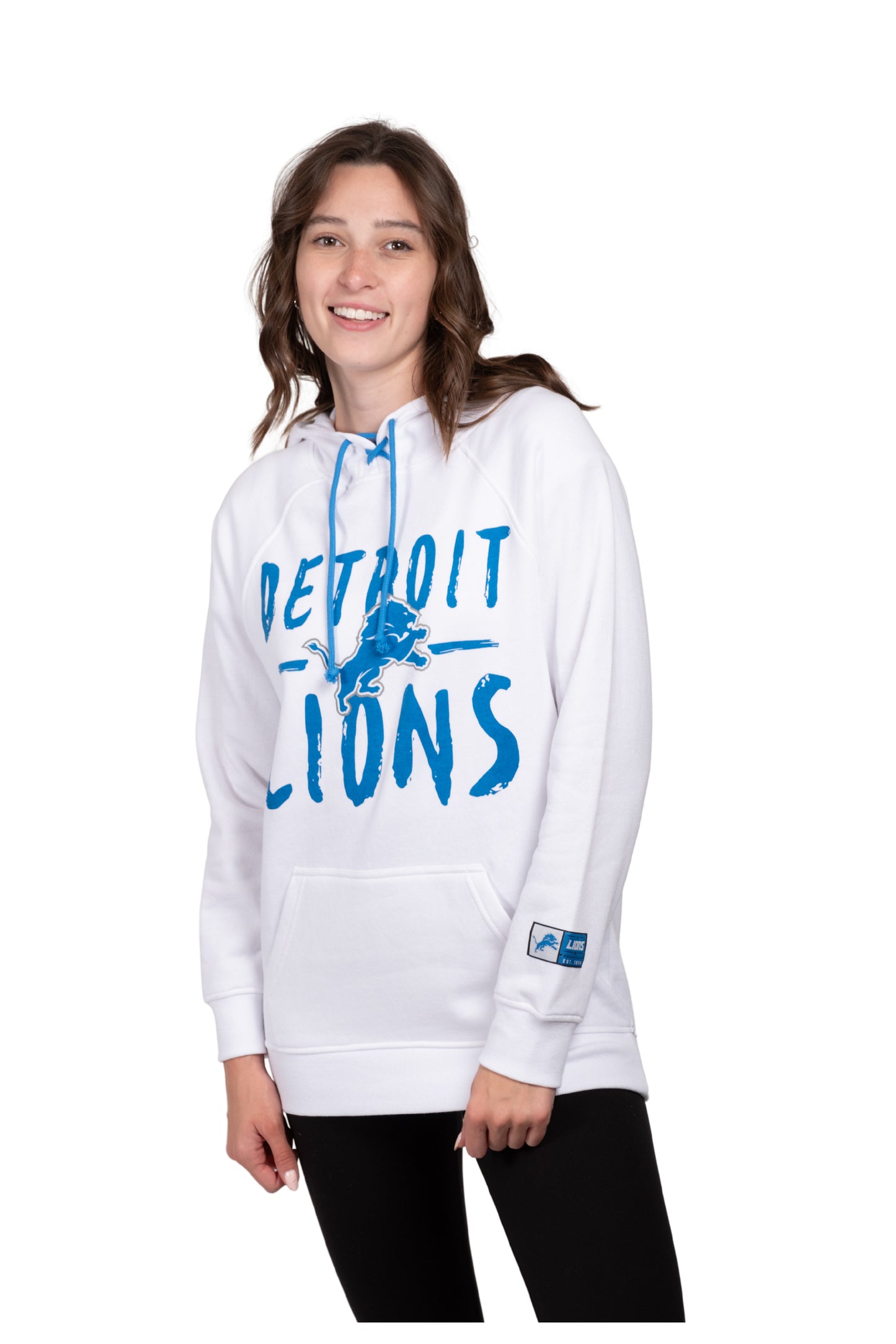 NFL Official Women's Super Soft Tie Neck Pullover Hoodie Sweatshirt|Detroit Lions