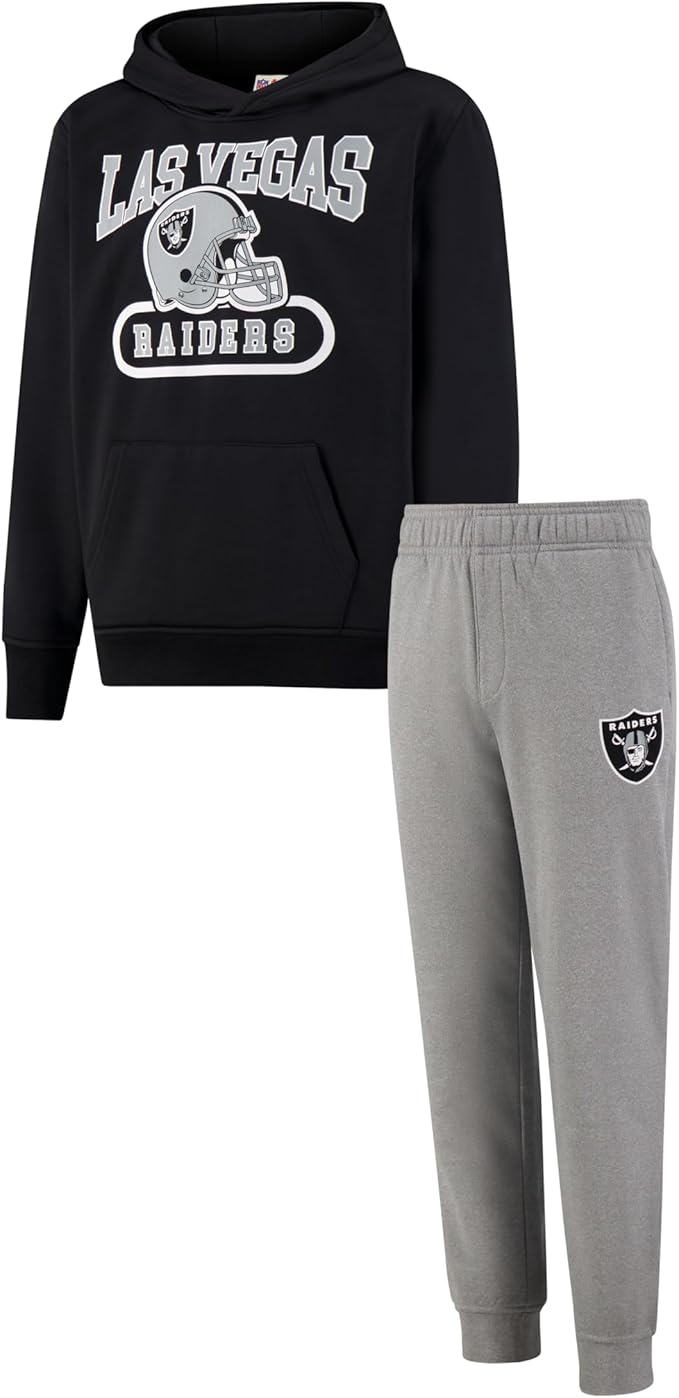 Ultra Game NFL Official Youth Super Soft Jogger & Hoodie Sweatshirt Set, Las Vegas Raiders, Team Color|Las Vegas Raiders