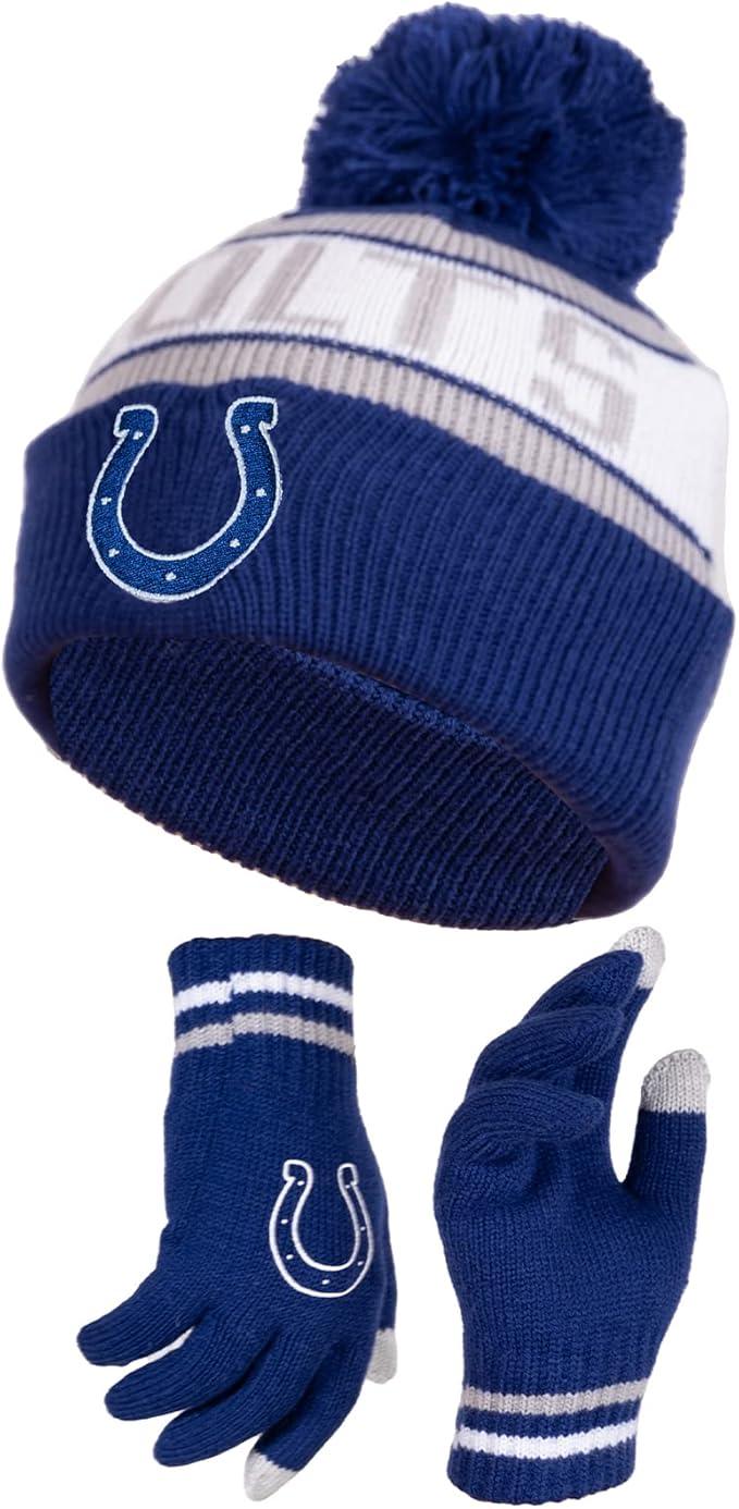 Ultra Game NFL Official Youth Super Soft Winter Beanie Knit Hat With Extra Warm Touch Screen Gloves, Indianapolis Colts, Team Color 1, 1SIZE|Indianapolis Colts