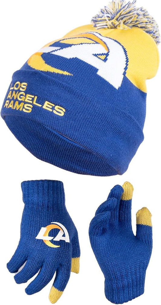 Ultra Game NFL Official Youth Super Soft Winter Beanie Knit Hat With Extra Warm Touch Screen Gloves, Los Angeles Rams, Team Color 2, 1SIZE|Los Angeles Rams