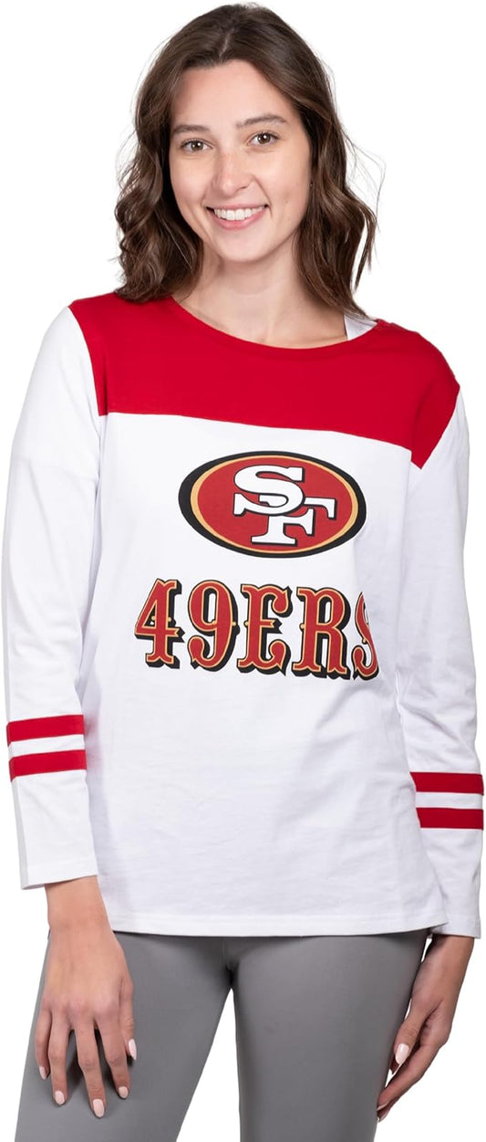 NFL Women's Official Super Soft Raglan Vintage Baseball T-Shirt|San Francisco 49ers