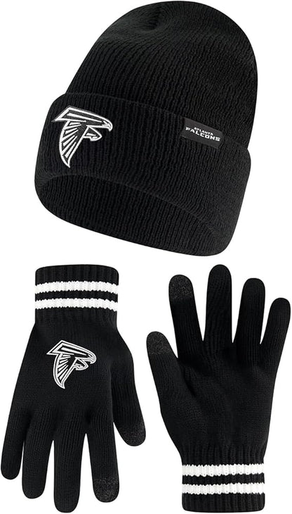 Ultra Game NFL Official Adults Super Soft Marled Winter Beanie Knit Hat with Extra Warm Touch Screen Gloves, Atlanta Falcons, Black, One Size|Atlanta Falcons