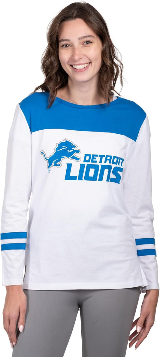 NFL Women's Official Super Soft Raglan Vintage Baseball T-Shirt|Detroit Lions