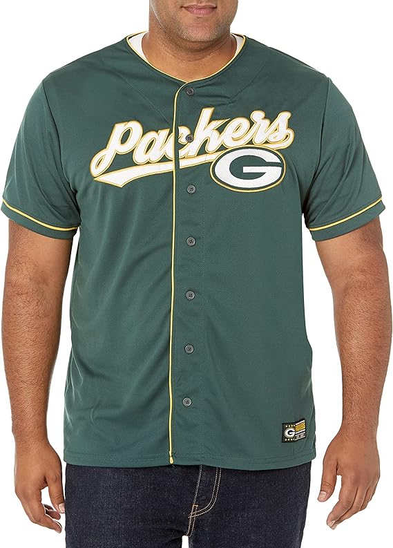 NFL Official Adults Game Day Button Down Baseball Mesh Jersey Shirt - Unisex|Green Bay Packers